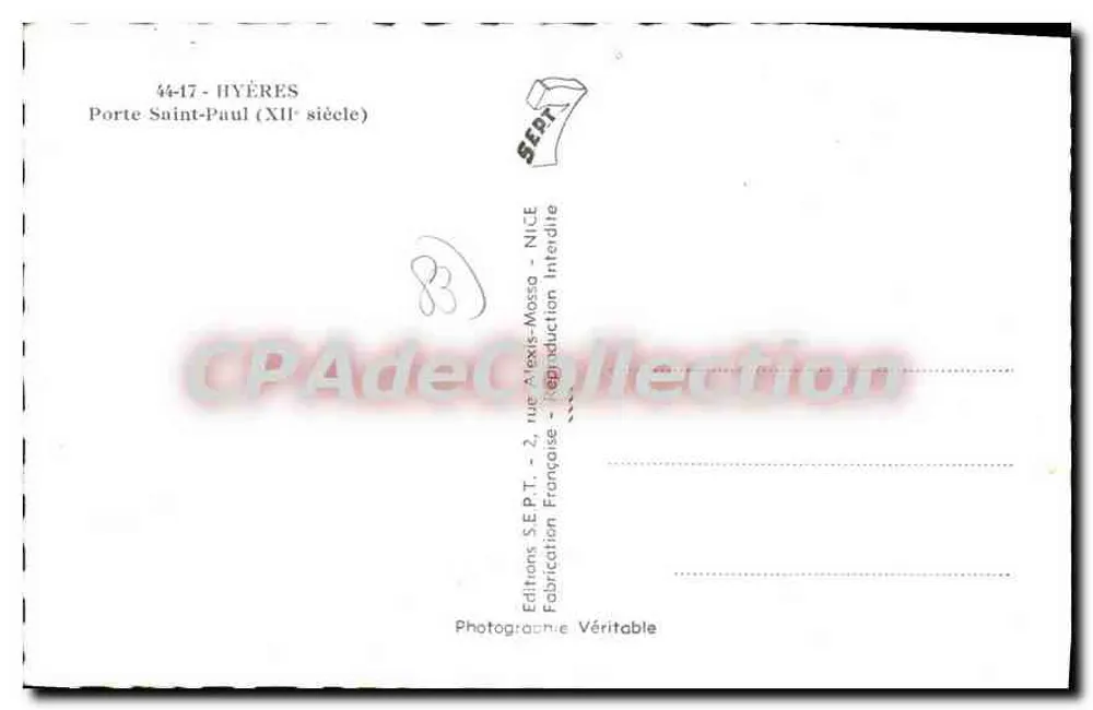 Porta Saint-Paul — XIIº século — Edições S.E.P.T. - Nice - Verso