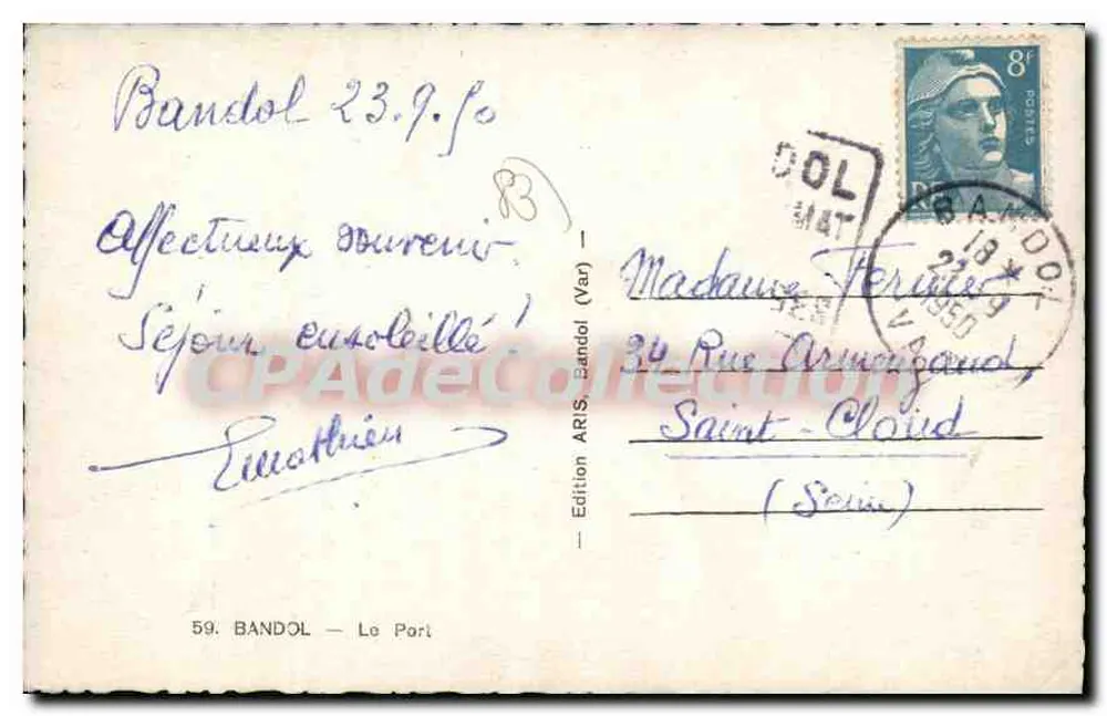 Bandol — O Porto — Edição ARIS, Bandol (Var), n°59 - Verso