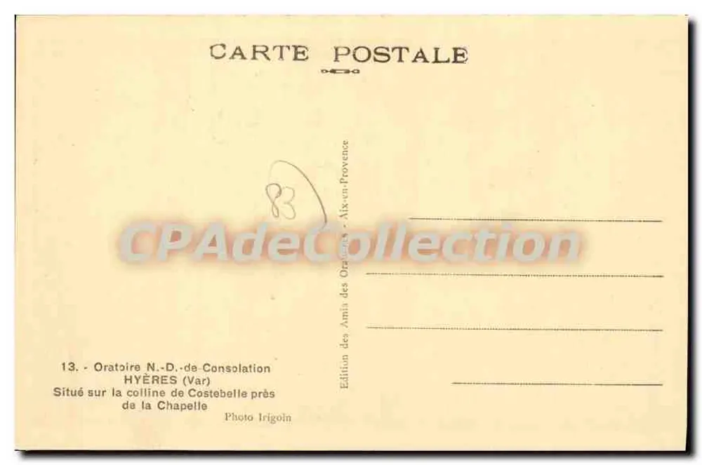 Oratório N.-D. da Consolação — Hyères (Var) — Edição dos Amigos dos Oratórios - Mix-en-Provence - Verso