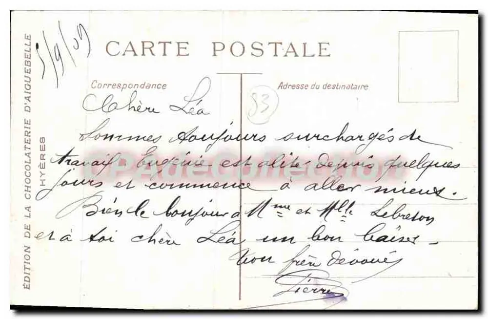 Vista de Hyères — Editor : Edición de la Chocolatería de Aigüeres — n° 33 - Reverso