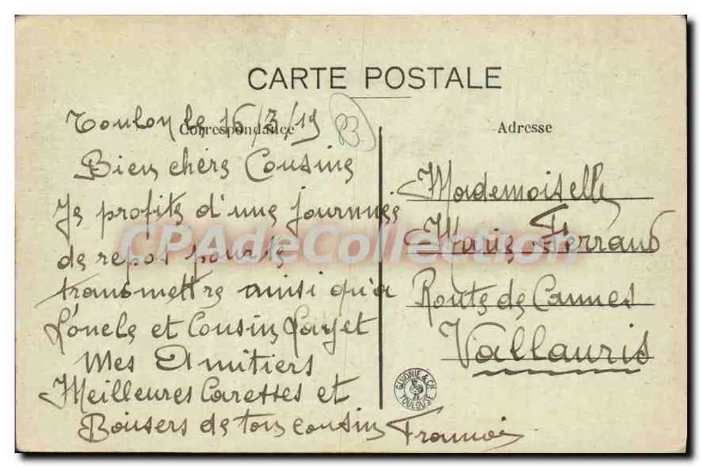 Toulon — Praça Puget — B. C. n°109 - Verso