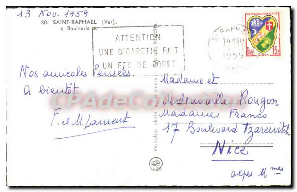 समुद्र के पास एक बैंक पर बैठी महिला — सेंट-राफाएल (वार) — CPAdeCollection - पीछे
