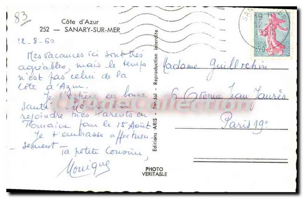 Sanary-sur-Mer — vista panorâmica de um jardim — Editions ARIS, n°252 - Verso