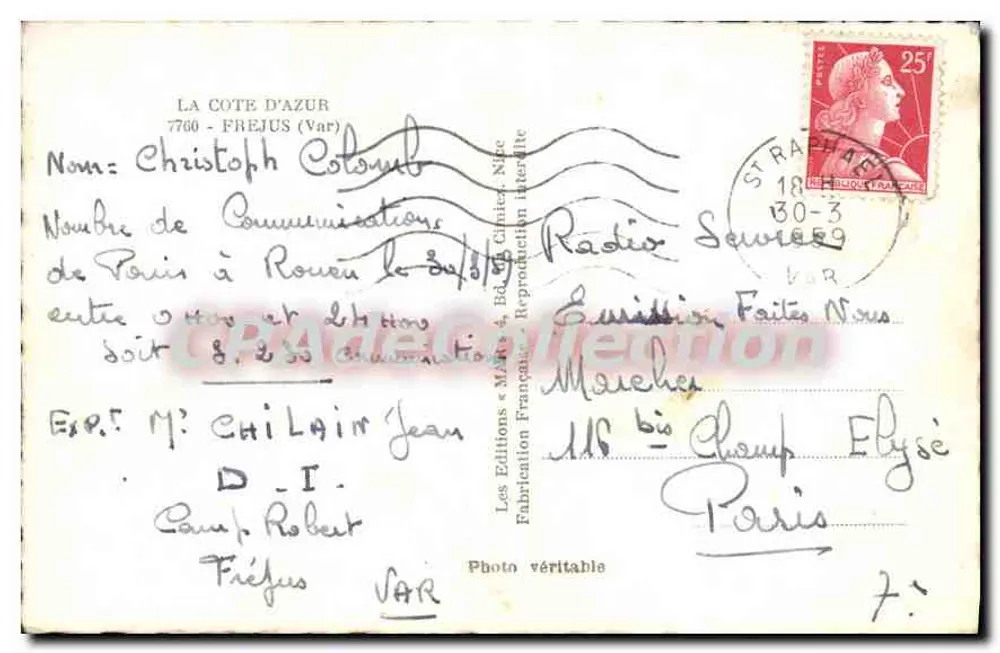 Frejus — Lembrete — As Edições Francesas, NICE - Verso