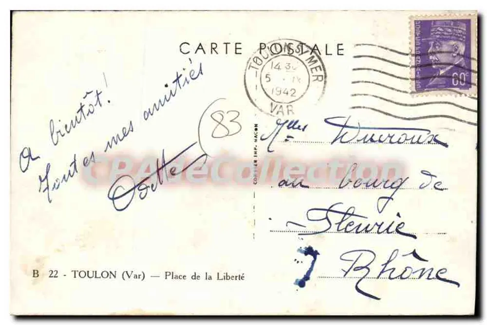Place de la Liberté — Toulon — editor C. Dohier Imp. Magan - Verso