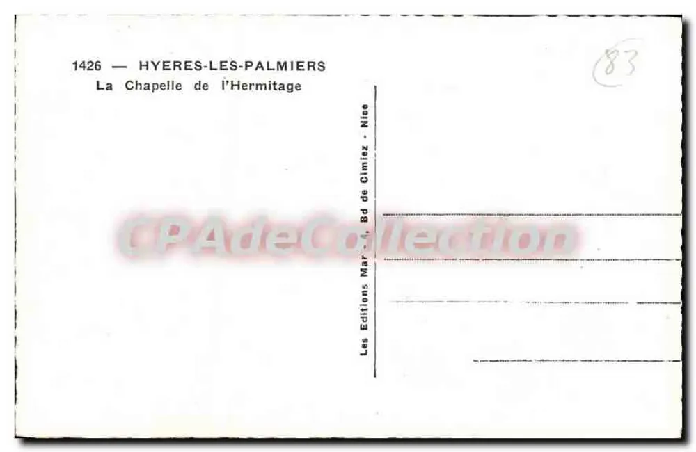 Hyères-les-Palmiers — Die Kapelle der Hermitage — Editions Mar de Cimiez - Rückseite