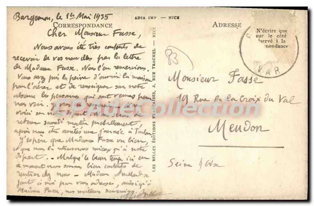 Bargemon (Var) — Rue de la Prison — ADIA IMP. NICE - Verso