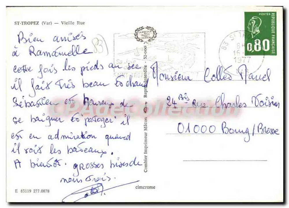 Rua estreita em Saint-Tropez — vista da velha cidade — editor Combière Impressor - Verso