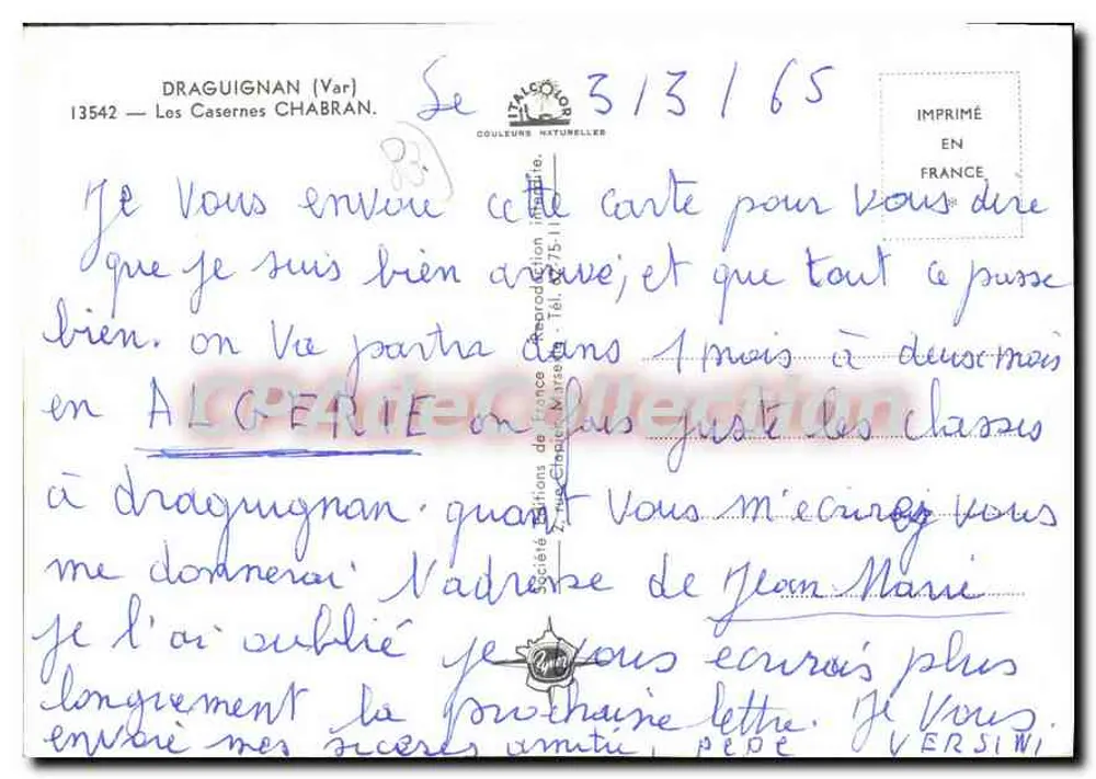 As Casernas Chabran — Draguignan (Var) — Imprimerie de France - Verso