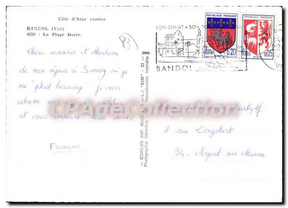 BANDOL — A Praia Dourada — Comajer Imp. Macon (S.-et-L.) - Verso