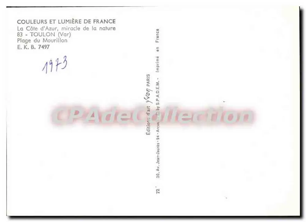 Plage du Mourillon — Toulon (Var) — Éditions d'Art France, n° 7497 - Rückseite