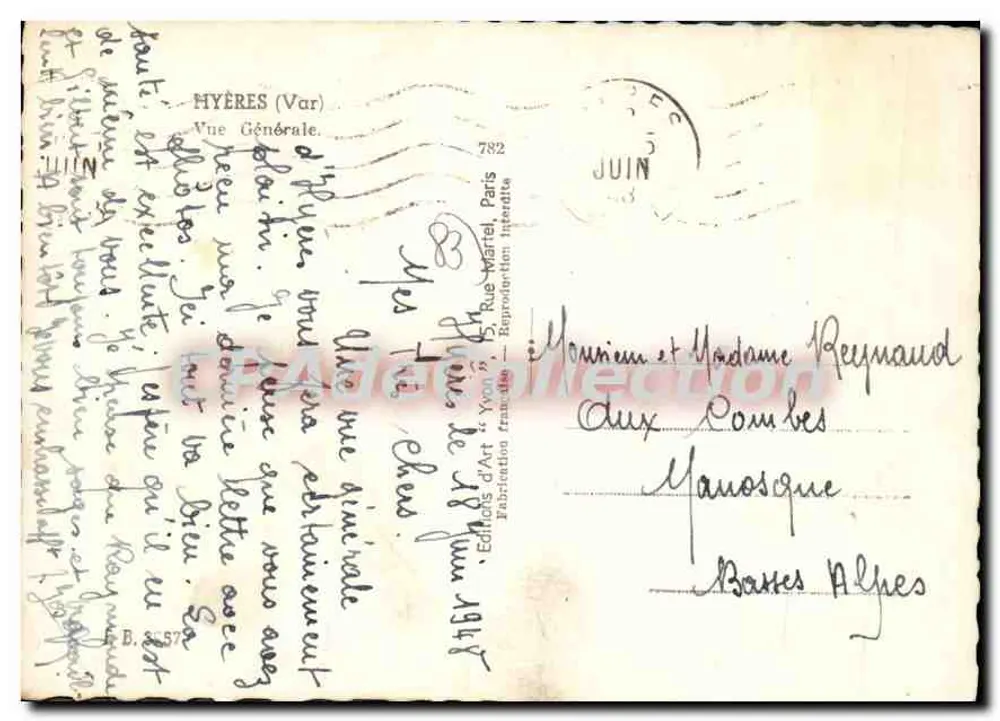 Hyères (Var) — Vista Geral — Éditions D'Art Yvon, Paris - Verso