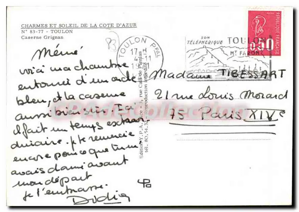 Charme und Sonne der Côte d'Azur — Caserne Grignan — Edition Y.P.A. — Nr. 83-77 - Rückseite