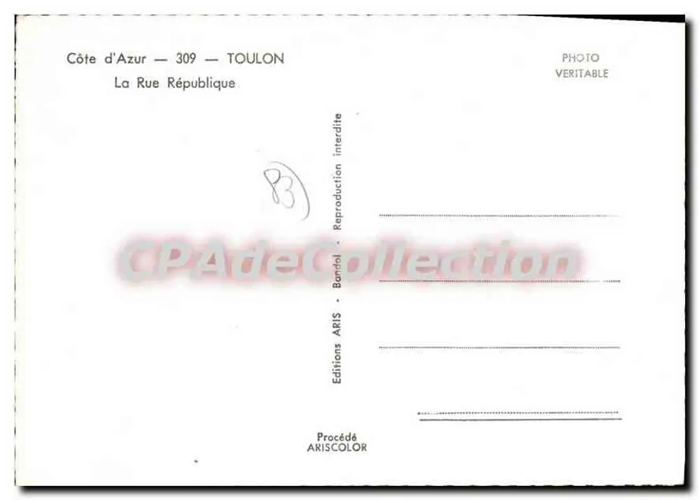 Toulon — Rue République — Edições ARIS - Verso