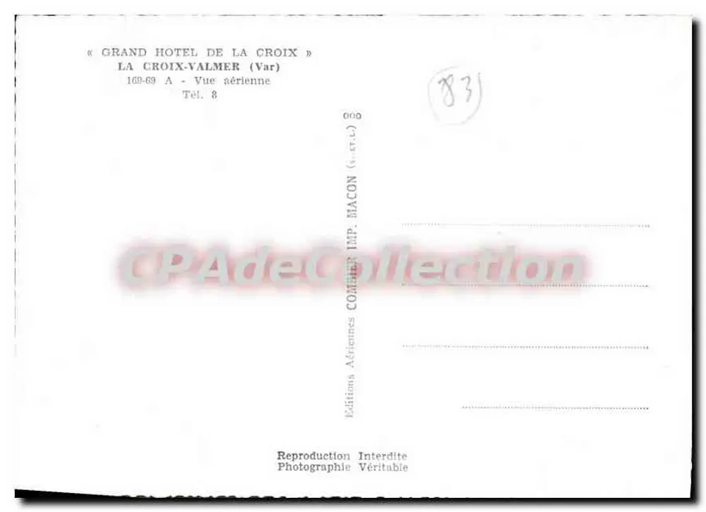Grand Hôtel de La Croix-Valmer — Luftbild — Éditions Aériennes Commer, Mâcon - Rückseite