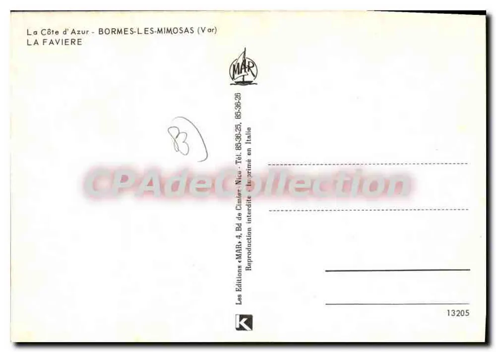 La Favière - Bormes - Rosen - Éd. MAR - Rückseite