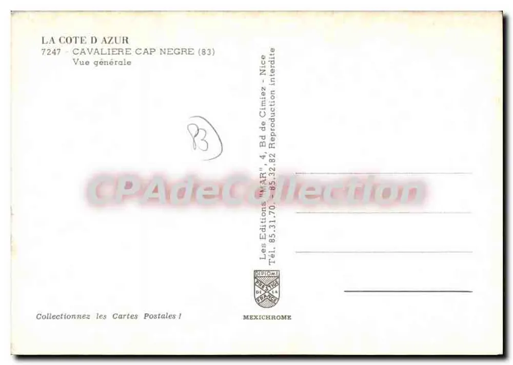 Côte d'Azur — Cavalière Cap Negre — Éditions Mexichrome - Verso