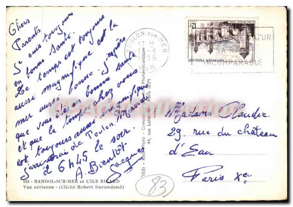 Bandol-sur-Mer und Île Ricard — Luftaufnahme — Réalphoto - Compagnie d'Art Photographique (53) - Cliché Robert Durandaud - Rückseite