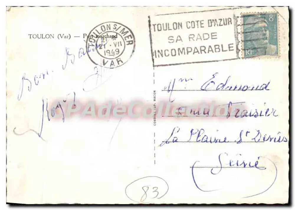 Porto de Toulon — vista do porto com um navio a vela — editor desconhecido - Verso