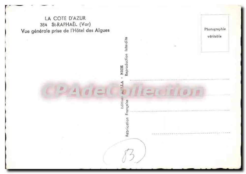 St-Raphaël (Var) — Allgemeiner Blick auf das Hôtel des Algues — Edition Rella, n°384 - Rückseite