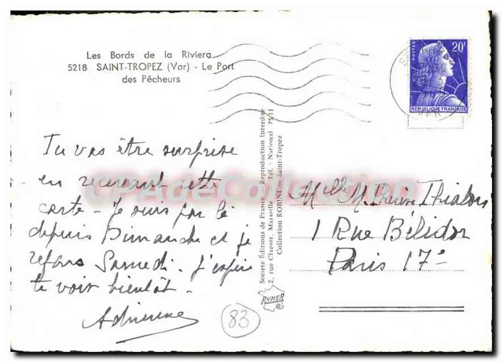 Saint-Tropez — O Porto dos Pescadores — Sociedade Edições da França - Verso