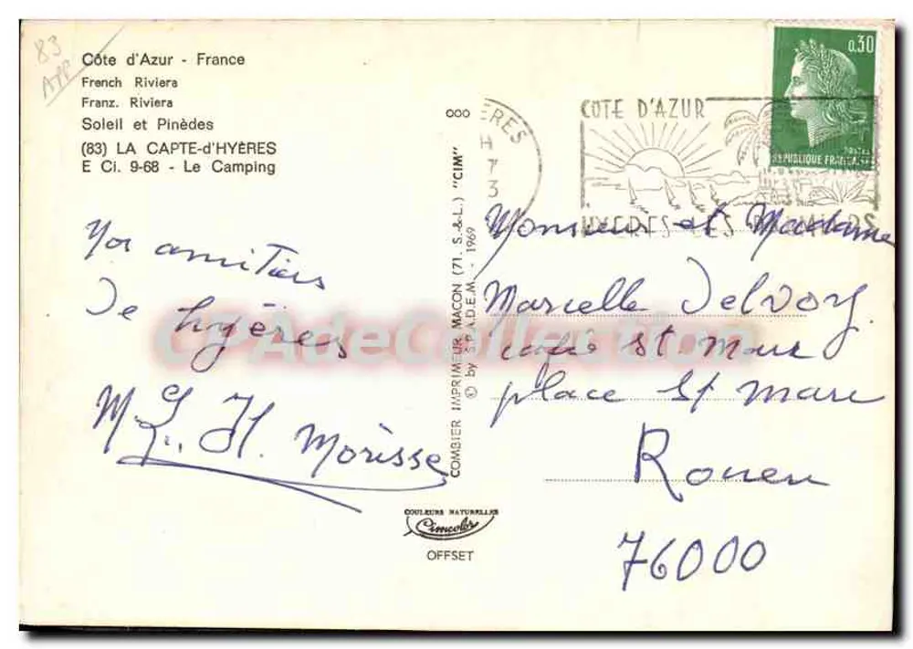 Camping unter den Kiefern — Capte-d'Hyères — Verlag Combier Drucker (71, S.A.L.) - Rückseite