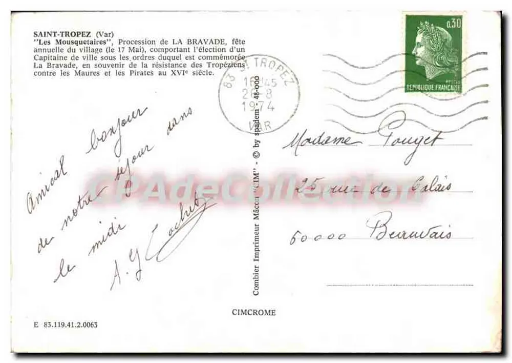 Saint-Tropez — Processie van de Musketeers — Uitgever Cimcrome - Achterkant