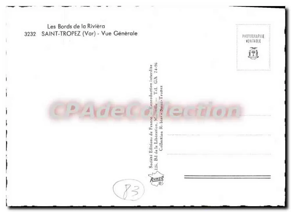 Saint-Tropez (Var) — Vista Geral — Sociedade de Edição da França, T.L. GA 74-36 - Verso