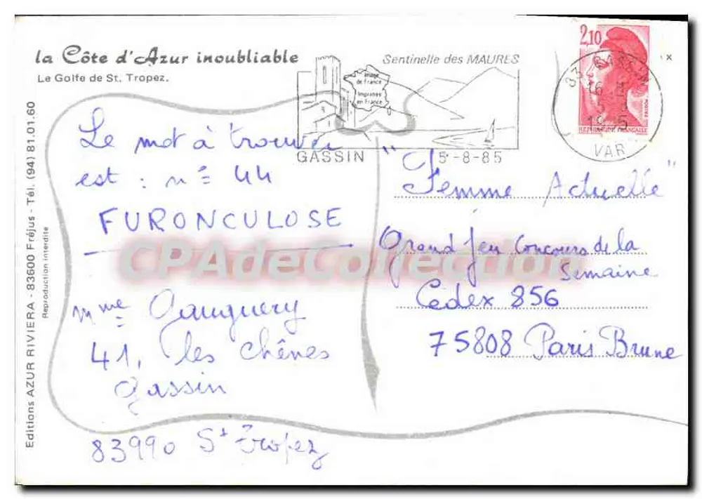Saint-Tropez — Carte postal turística com mapa e fotografias — Edições AZUR Fréjus - Verso