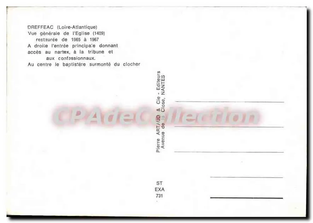 Dreffeac (Loire-Atlantique) — Chiesa (1409) restaurata 1965-1967 — Editore Pierre Artaud & Cie, Nantes - Verso