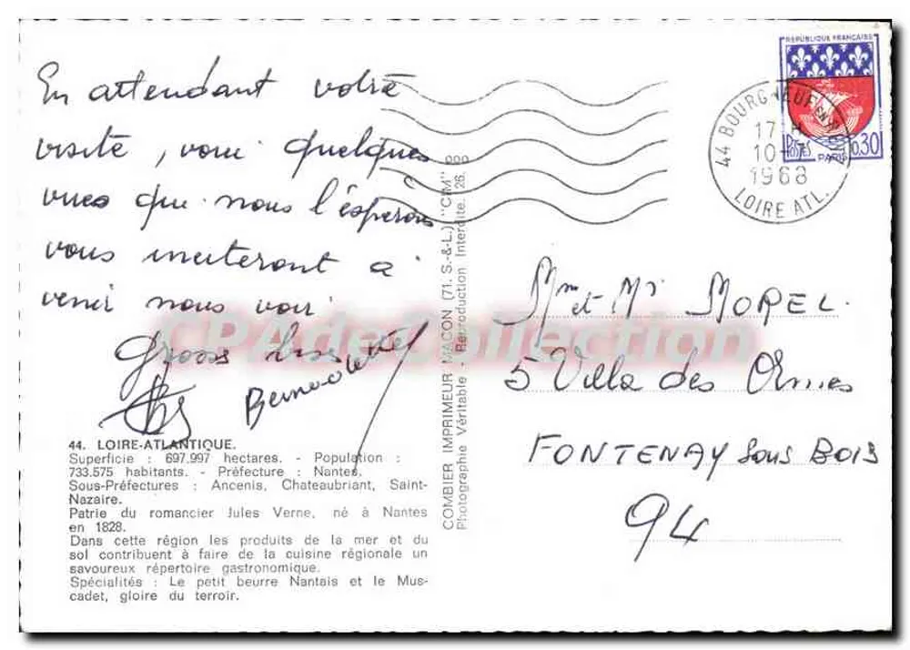 Loire-Atlantique — Carte postale panoramique avec carte routière — Imprimeur Macon - Verso