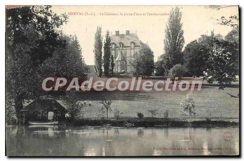 Merval (S.-L.) — Ansicht des Schlosses, der Wasserstelle und des Landungsstegs — O. Beaulieu et Fils, Verleger, Tours-en-Brie - Vorderseite