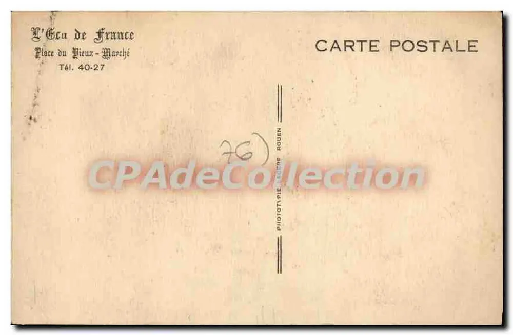 Anberge de l'Écu de France — Rouen — Verlag L'Écu de France - Rückseite
