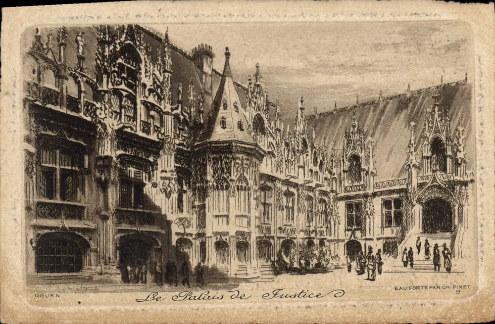 Rouen — O Palácio de Justiça — Gravura em águaforte por Ch. Pinet, n°9 - Frente