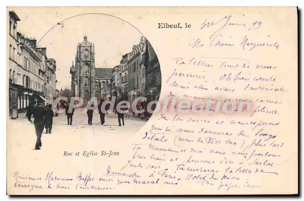 Elbeuf — Calle y Iglesia de San Juan — Editor no identificado - Anverso