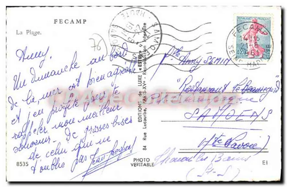 A Praia em Fécamp — vista panorâmica — Editor Estel, n° 8535 - Verso