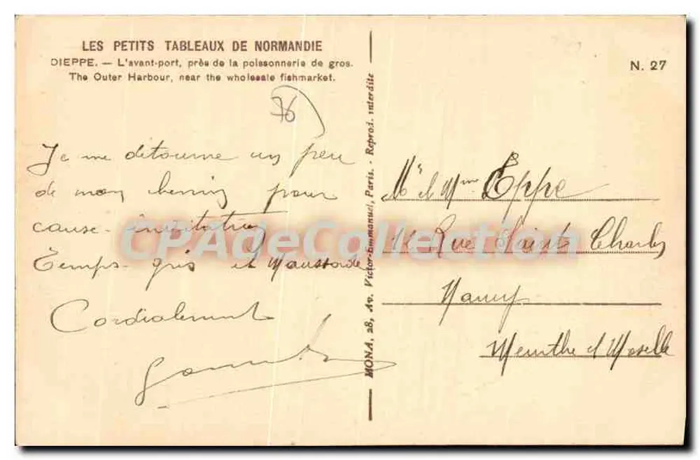 Dieppe — Der Hafenmund, nahe der Großfischerei — Mona, Nr. 27 - Rückseite