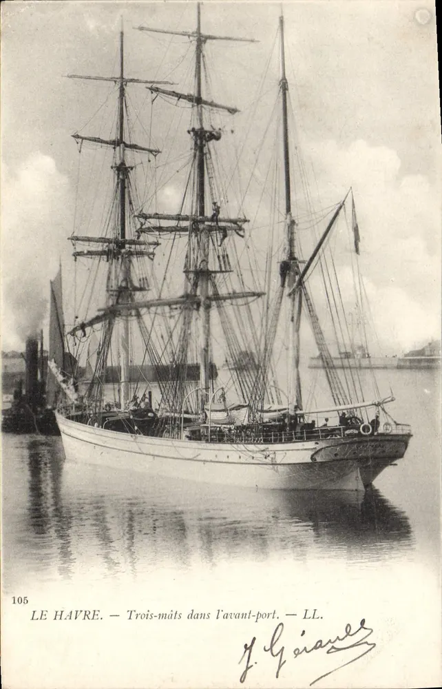 Le Havre — Três-mastros no porto anteriom — J. Girauder, n°105 - Frente
