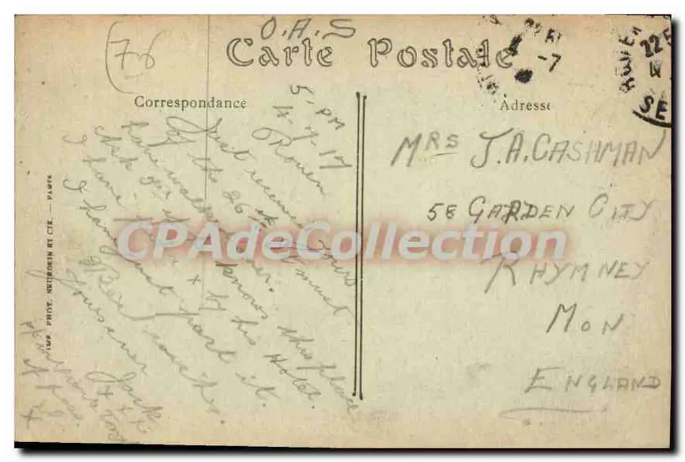Rouen — Das Postamt und die Straße Jeanne-d'Arc — ND. Foto. - Rückseite