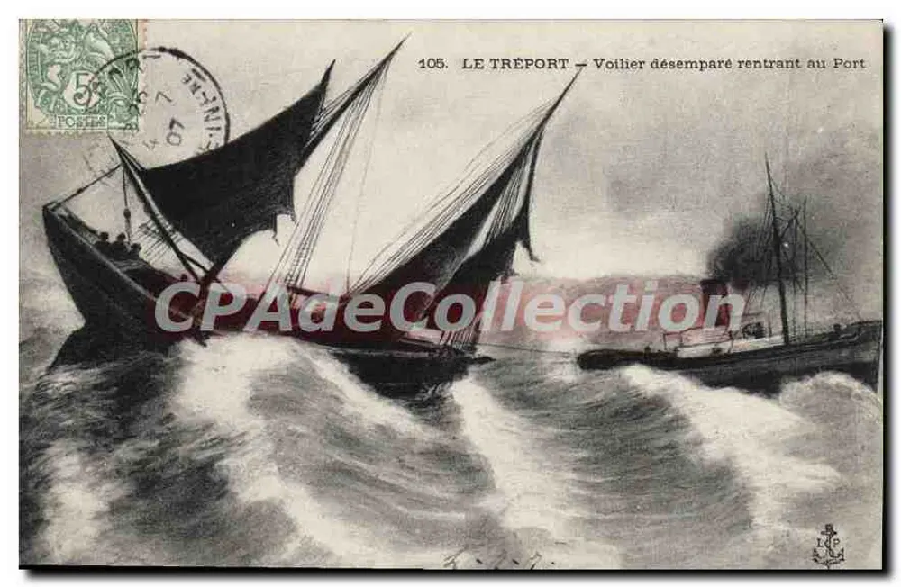 Le Tréport — Ansicht eines gestrandeten Segelboots, das zum Hafen zurückkehrt — Serie 105 - Vorderseite