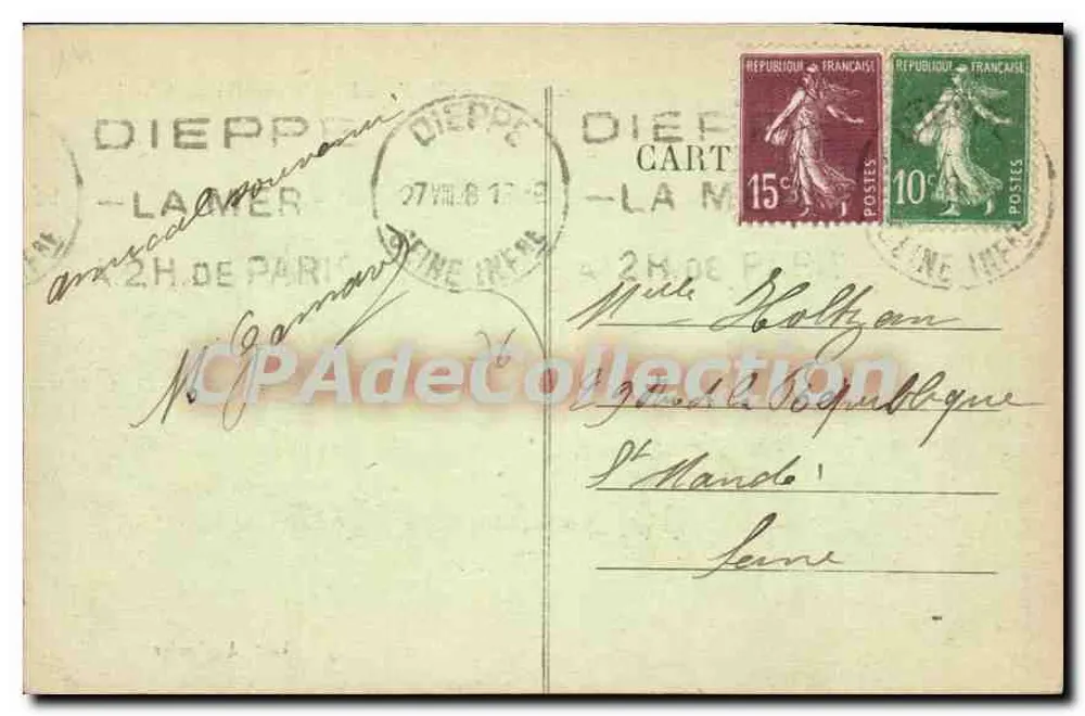 Pourville — Grand-Hôtel und Casino — Vintage Postcard/Antike Ansichtskarte - Rückseite