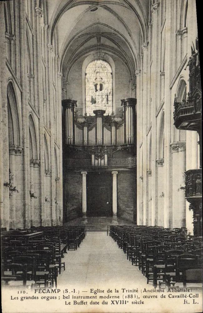 Fécamp (S.-I.) — Kirche der Dreifaltigkeit (Ehemalige Abtei) — Die großen Orgeln; feines modernes Instrument (1883), Werk von Cavaille-Coll - Vorderseite
