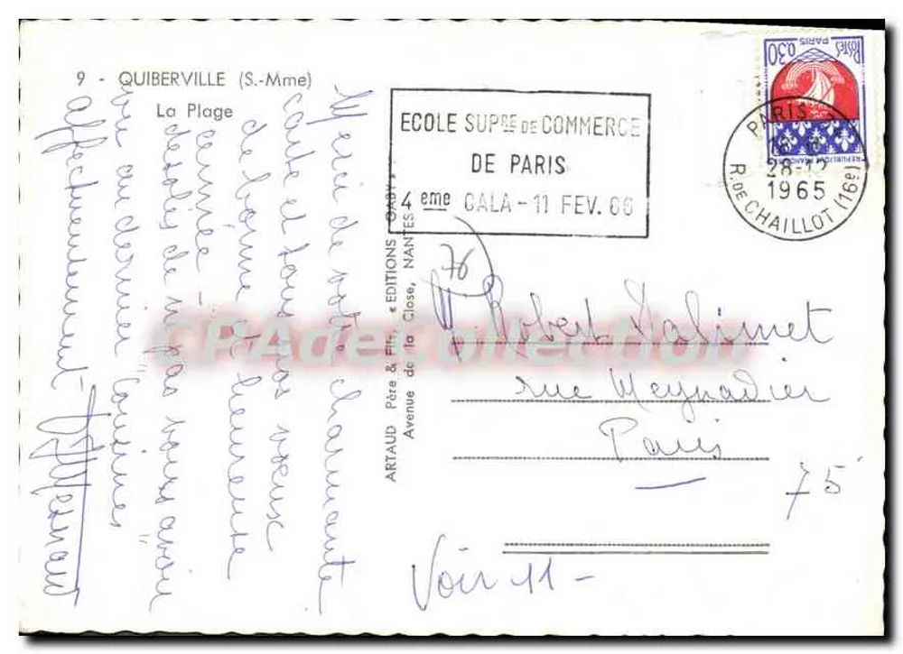 Praia de Quiberville — vista da costa — Edições Artaud & Fils, n°9 - Verso