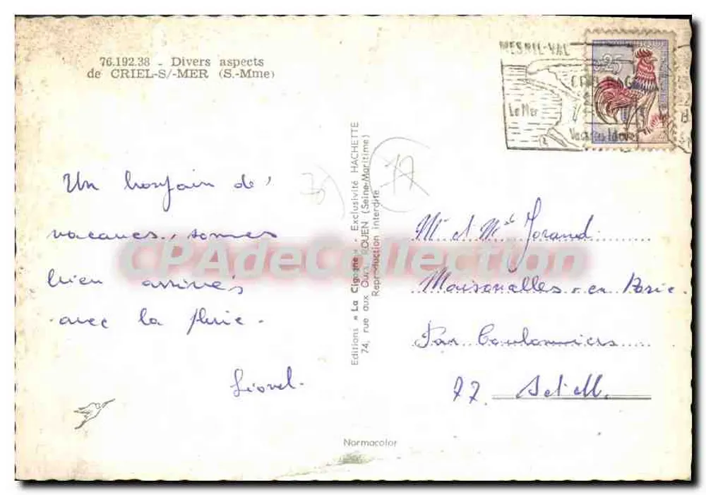 Criel-sur-Mer — Diversos aspectos — Edição Hachette - Verso