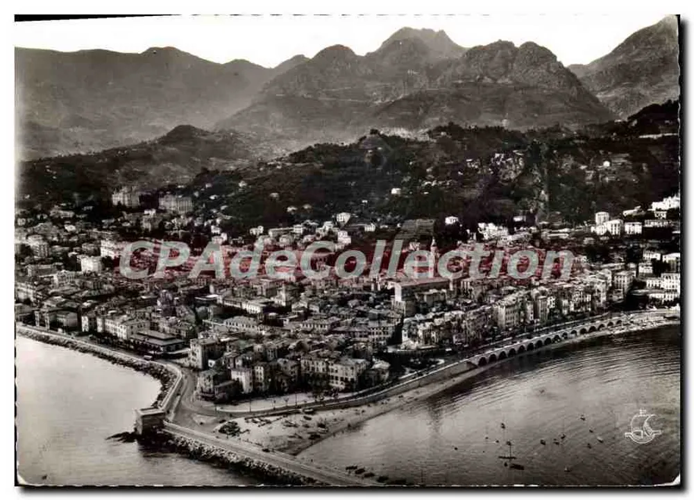 Menton (Alpes-Maritimes) — beeindruckender Panoramablick auf die Stadt, umrahmt von einer Bergkette — Éditions J. Cellard, Lyon - Vorderseite