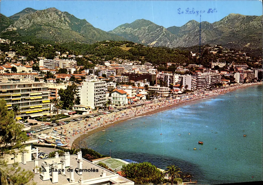 Strand von Carnolès — Panoramablick — Edition Y.P.A. - Bd du 8 mai - 54-86-70 - Vorderseite