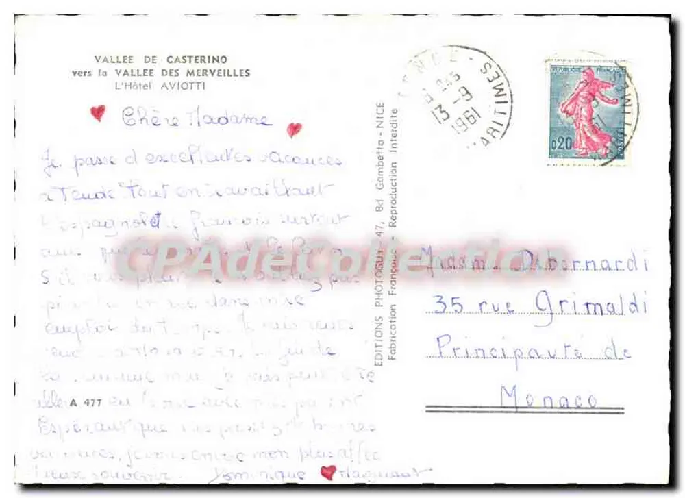 Tal von Casterino — Richtung Tal der Wunder — Das Hotel Aviotti — Éditions Photographiques, Nizza - Rückseite