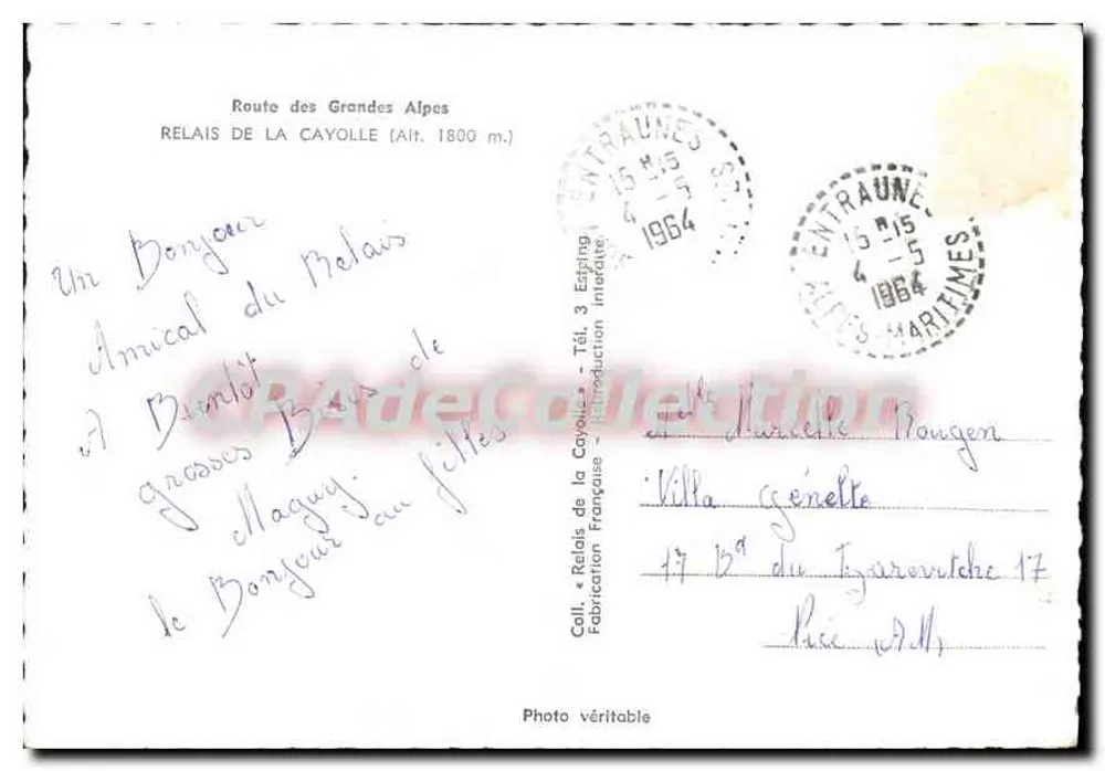 Relais de la Cayolle — Route des Grandes Alpes — Verlag: Französisch gefertigt - Rückseite