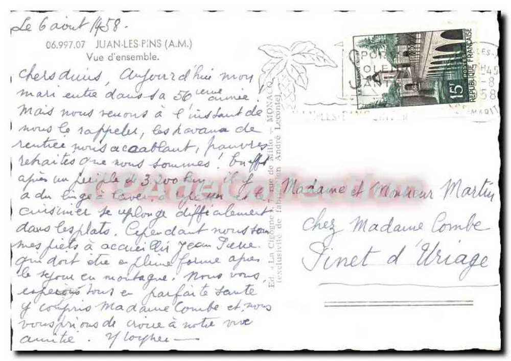 Vista geral de Juan-les-Pins — editor L. V. Cogne, n° 6.997.07 - Verso