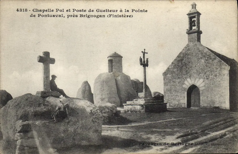 Chapelle Pol und Wachtturm an der Pointe de Pontusval, nahe Brignogan (Finistère) — Landschaften der Bretagne (Sammelung E. Dumont) - Vorderseite